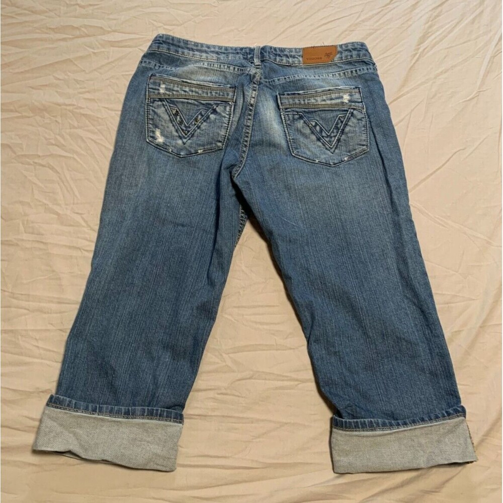 VIGOSS Capri Women's Size 5 (33x18) Blue Denim Cuffed Jeans Embroidered‎ Cowgirl